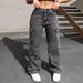 Distressed Washed Denim Cargo Pants For Women & Teens - Multi-Pocket Workwear Jeans, Streetwear Fashion, High Waist Straight Leg (Black, XS-XXL)_mkmklike.com