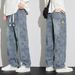 Men's Fashion Elastic Waist Casual Jeans Loose Fit Straight Leg Drawstring Wide Leg Pants Trendy Clothing_mkmklike.com