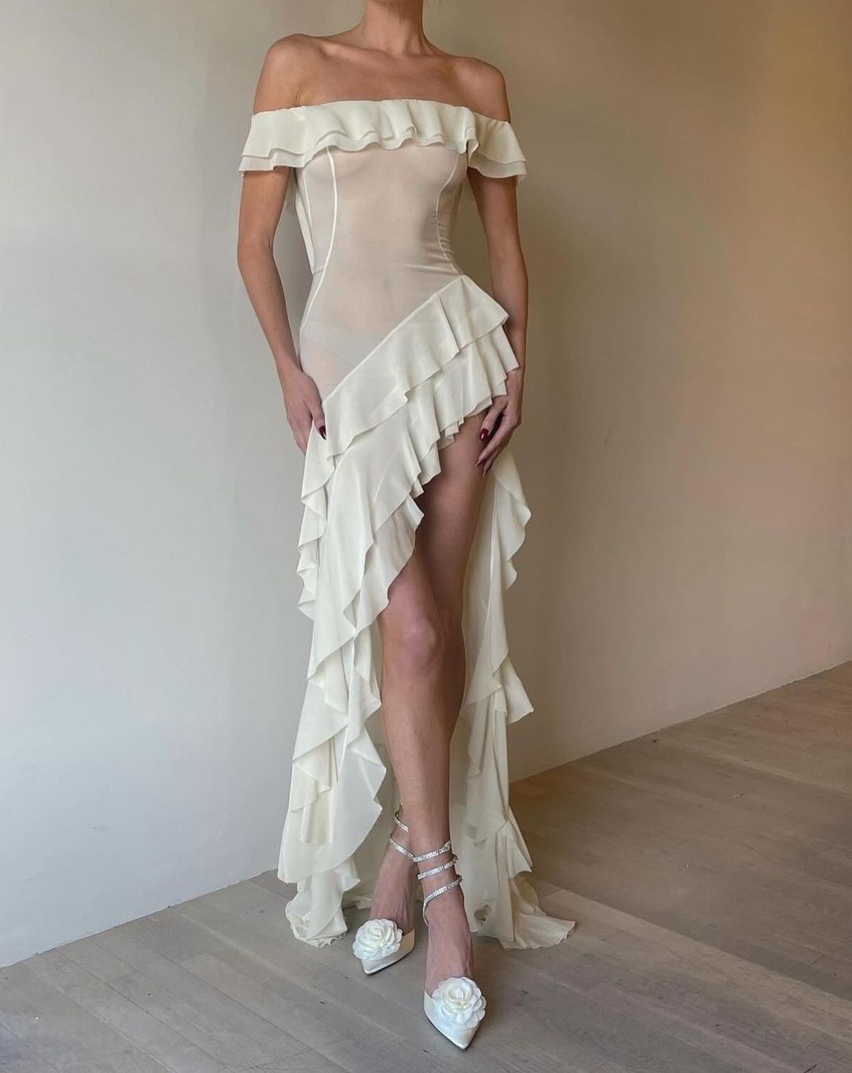 Women's fashionable niche, slim fit, ruffled chiffon dress_mkmklike.com