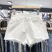 Women’s High-Waisted Distressed Denim Shorts – Frayed Hem & Button Details, Summer Casual Shorts In Black & More_mkmklike.com