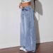 "Distressed Patchwork Denim Jeans For Women – High Waisted Wide Leg Floor-Length Pants (Peacock Blue, Sizes S-XL)"_mkmklike.com