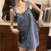 K Retro Denim Shoulder Strap Skirt For Women, Loose And Slimming New Style Dress, Age Reducing Short Skirt_mkmklike.com