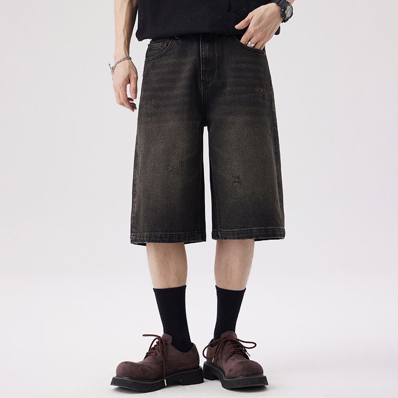 Men's Clothing Retro Trend 7 Point Jeans Summer New Loose Street Fashion Handsome Ripped Shorts_mkmklike.com