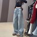 Women's Vintage Star-Embossed Flare Jeans – High-Waisted Wide-Leg Denim Pants With Rhinestone Detailing (Blue, Sizes S-XL)_mkmklike.com