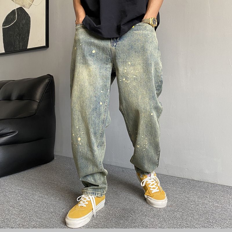 Men's Clothing Trendy Straight Leg Loose Fit Wide Leg Classic American Straight-Leg Jeans For Men - Relaxed Fit Denim Pants With Washed Vintage Look_mkmklike.com