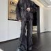 Men's Washed Distressed Denim Suit 2026 Trendy Two Piece Set Loose Fit Slightly Flared Pants And Jacket Spring Autumn Wear_mkmklike.com