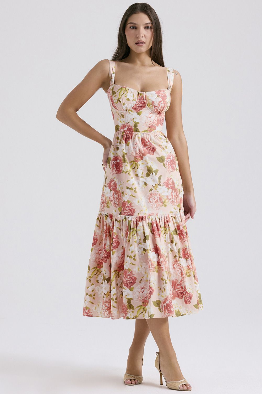 Women's clothing new sweet and spicy style floral mid length skirt backless sleeveless suspender dress _mkmklike.com