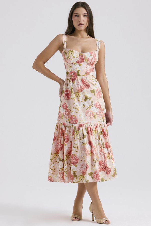 Women's clothing new sweet and spicy style floral mid length skirt backless sleeveless suspender dress _mkmklike.com