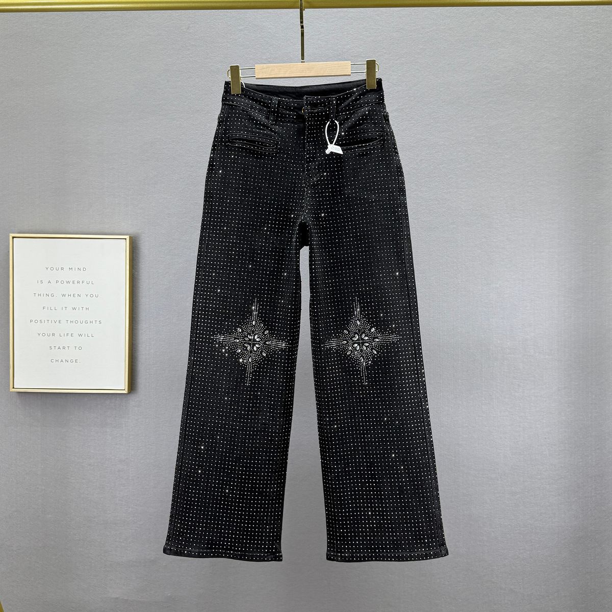 Women's High-Waisted Rhinestone Embellished Denim Jeans Heavy Duty Loose Fit Slimming Wide Leg Trousers European Style Trendy 2026 Spring Autumn_mkmklike.com