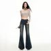 Rivet Low-waist Hot Girl Flared Jeans, 25 Autumn New American Style Elastic Versatile Slim-fit Micro-flare Denim Pants_mkmklike.com