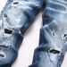 Men's Distressed Denim Jeans With Patchwork & Paint Splatter Design, Slim Fit Skinny Leg Ripped Casual Trousers_mkmklike.com