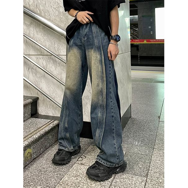 Nordmann American Retro Patchwork Jeans For Men High-End Design Hip-Hop Long Trendy Loose Straight Casual Pants_mkmklike.com