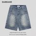Men's Clothing Deconstructed Washed Distressed Workwear Denim Shorts For Men And Women Retro Loose Straight Shorts_mkmklike.com