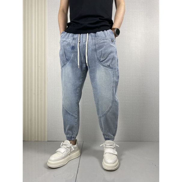 Men's Distressed Washed Blue Jeans – Winter Fleece-Lined Slim Tapered Pants With Streetwear Edge_mkmklike.com