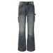 Men's Clothing Exclusive Washed Blue Vintage Jeans Men's Street Stitching Multi Pocket Hem Split Buckle Straight Trousers_mkmklike.com