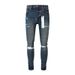 Men's Distressed Skinny Jeans - Vintage Blue Washed Stretch Denim Pants With Knee Slits & Strategic Fading, Slim Fit Streetwear Essential_mkmklike.com