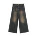 Men's Niche Worn And Distressed Retro Washed Straight Jeans Loose Versatile Wide Leg Floor Length Trousers For Autumn_mkmklike.com