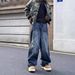 Men's Retro High Street Style Pleated And Studded Jeans Loose Fit Slimming Straight Leg Wide Leg Pants American Fashion_mkmklike.com