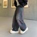 Electric Purple-Gray Washed Denim Jeans - Straight Leg Graffiti-Inspired Pants With Distressed Details For Men_mkmklike.com