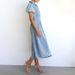 Women's Clothing Puff Sleeves Short Sleeves Distressed Casual Style Shirt Denim Long Dress_mkmklike.com