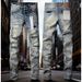 Unisex Y2K Stacked Flared Jeans, Light Blue Mud Fade, White Splatter & Multi-Layer Frayed Rips, Breathable Summer_mkmklike.com