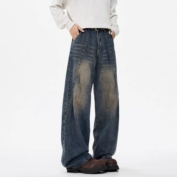 Men's Deconstructed Wide-Leg Jeans – 2025 Retro Washed Denim Pants With High Street Aesthetic, Relaxed Straight Fit (S-3XL, 14 Colors)_mkmklike.com