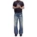 Distressed Light Blue Jeans - Unisex Vintage Washed Denim Pants With Snowflake Fading, Straight Leg & A-Line Wide Fit_mkmklike.com