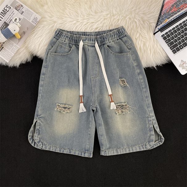 Men's Washed Distressed Denim Shorts Summer Thin Loose American Retro Style Trendy Versatile Five Point Pants_mkmklike.com