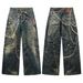 Candy Chain 3D Digital Printing Flower Men And Women Loose Straight Jeans_mkmklike.com