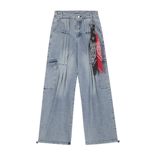 Streamer Pendant Design Sense Jeans Men And Women Style American High Street Loose Casual All-Match Straight-leg Pants_mkmklike.com