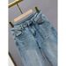 High-Waisted Straight Leg Jeans For Women - Stretch Denim Pants With Star Rhinestone Embellishments & Classic Blue Wash_mkmklike.com