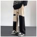Denim Pants – High Street Contrast Stitch Workwear Jeans (S-3XL, Cotton, Straight-Leg, Asymmetrical Black/White Design)_mkmklike.com