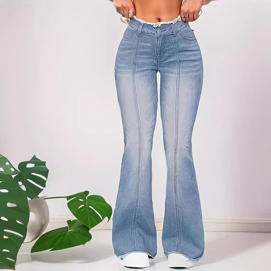 Women's Clothing Women's Distressed Cat Whisker Bootcut Jeans - High Stretch Denim For Lifting & Shaping - Mid Rise Vintage Blue Jeans (S/M/L/XL)_mkmklike.com