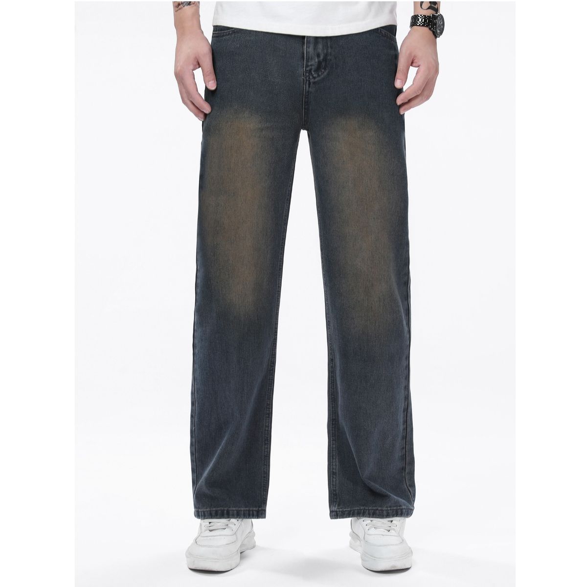 Men's Straight Leg Jeans Trendy Casual Black And Brown Versatile Trousers For All Seasons_mkmklike.com