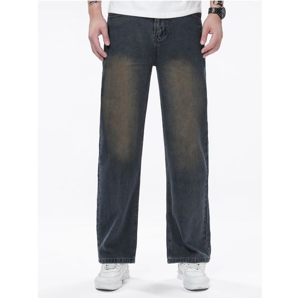 Men's Straight Leg Jeans Trendy Casual Black And Brown Versatile Trousers For All Seasons_mkmklike.com