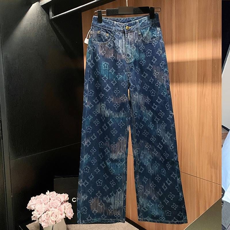 High Street Style Jacquard Denim Jeans Women's Floor Length Slimming Loose Fit Wide Leg Jeans Popular On Instagram_mkmklike.com