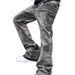 Men's Clothing Men's Trendy Wide Leg Pants Retro Washed Distressed Gray Splatter Paint Curved Blade Loose Fit Jeans_mkmklike.com