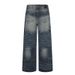 Men's Distressed Textured Wide Leg Jeans Retro Bamboo Pattern Straight Casual Trousers For Spring_mkmklike.com