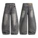 Baggy Vintage Washed Black-Grey Jeans Relaxed Fit, Distressed Details, Mid-Rise, 68% Cotton, Straight-Leg (Unisex, Streetwear, Oversized Silhouette)_mkmklike.com