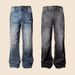 Vintage Blue Lightning Crack Jeans For Men & Women – Relaxed Fit Wide Leg Straight Bootcut Denim Pants_mkmklike.com