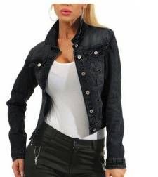 "Women's Slim Fit Denim Jacket - Classic Workwear Style With Contrast Stitching, Lightweight & Comfortable For Spring & Fall"_mkmklike.com