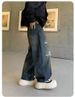 Vintage Washed Distressed Denim Jeans For Men - Relaxed Straight Leg With Graffiti & Patch Details_mkmklike.com