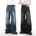 Men's Clothing Men's Retro Washed Jeans - American Style Lightning Pattern Loose Fit Denim Pants_mkmklike.com
