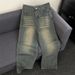 Petite American High Street Hot Girl Jeans For Autumn, Retro Loose Fit, Slimming, High Waisted Straight Leg Wide Leg Floor Length Pants_mkmklike.com