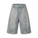 Men's Clothing Washed Distressed Patchwork Denim Shorts For Men And Women, Same Style, Trendy Brand, Loose Wide Leg Straight Shorts_mkmklike.com