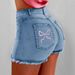 Women's Sweet Pink Bow Frayed Denim Shorts Casual Cotton Solid Color Regular Fit Spring/Autumn Summer_mkmklike.com