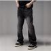Men's Clothing Lightning Flower Three Dimensional Wrinkled Heavy Wash Loose Bootcut Jeans_mkmklike.com