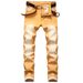 Men's Slim Fit Stretch Jeans Classic Yellow Denim Comfort Flex Straight Leg Casual Smart Wear_mkmklike.com