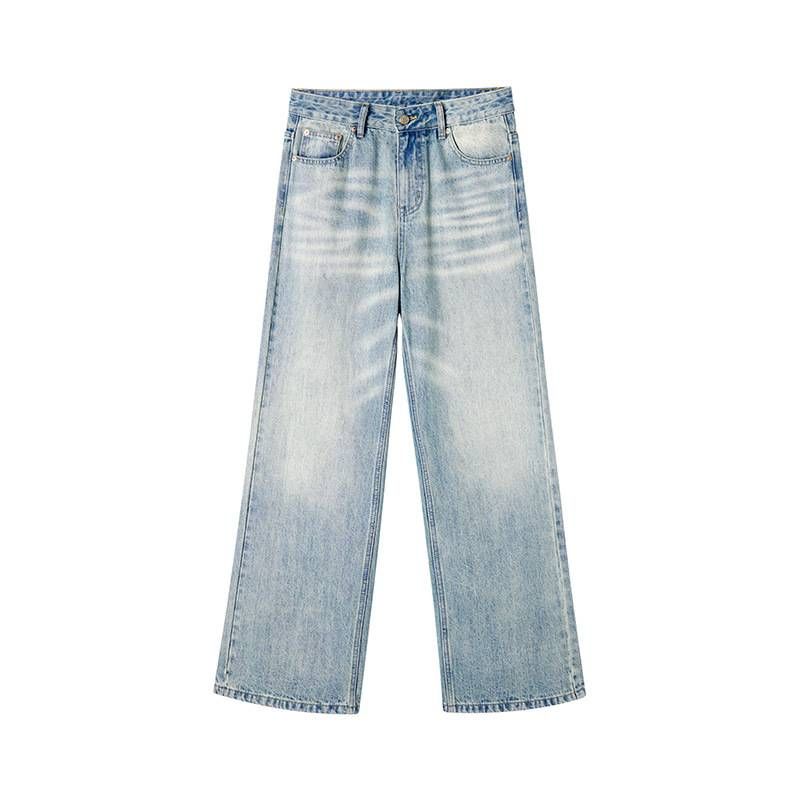 Vintage Faded Denim Jeans For Men – Distressed Washed Blue Straight Leg Casual Pants (S-Xxl) Relaxed Straight Fit_mkmklike.com