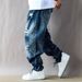 Men's Retro Washed Distressed Multi-Pocket Cargo Jeans High Street Trendy Wide Leg Floor-Length Casual Pants_mkmklike.com